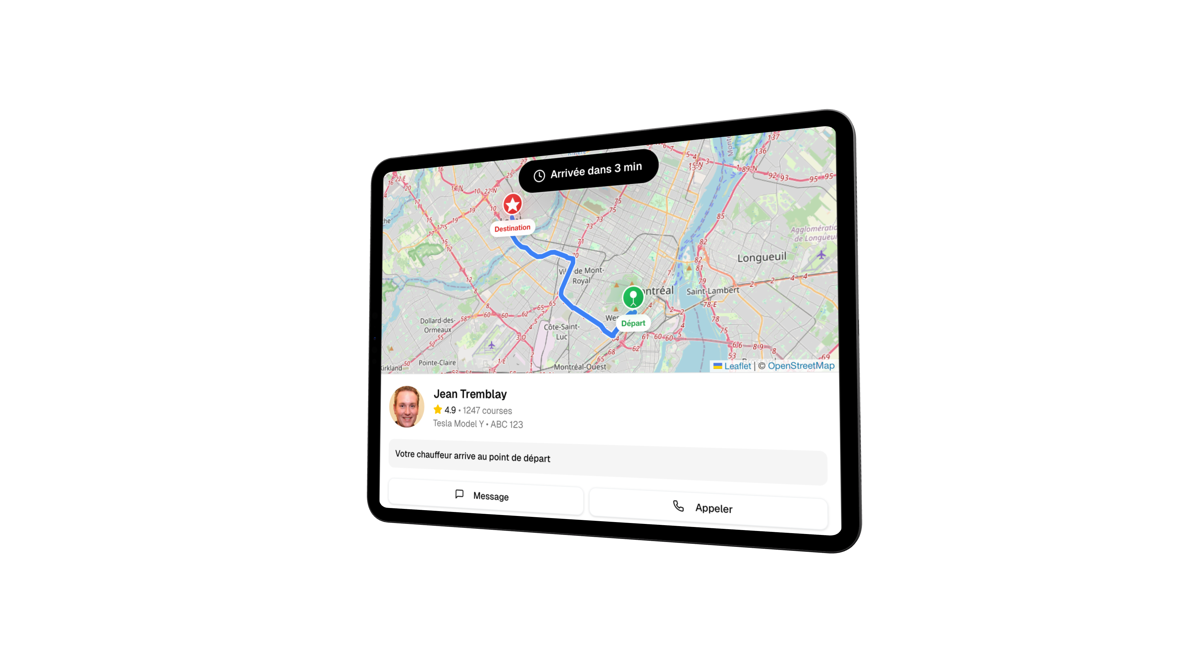 Application Vido Taxi sur iPad - Suivi en temps réel du chauffeur